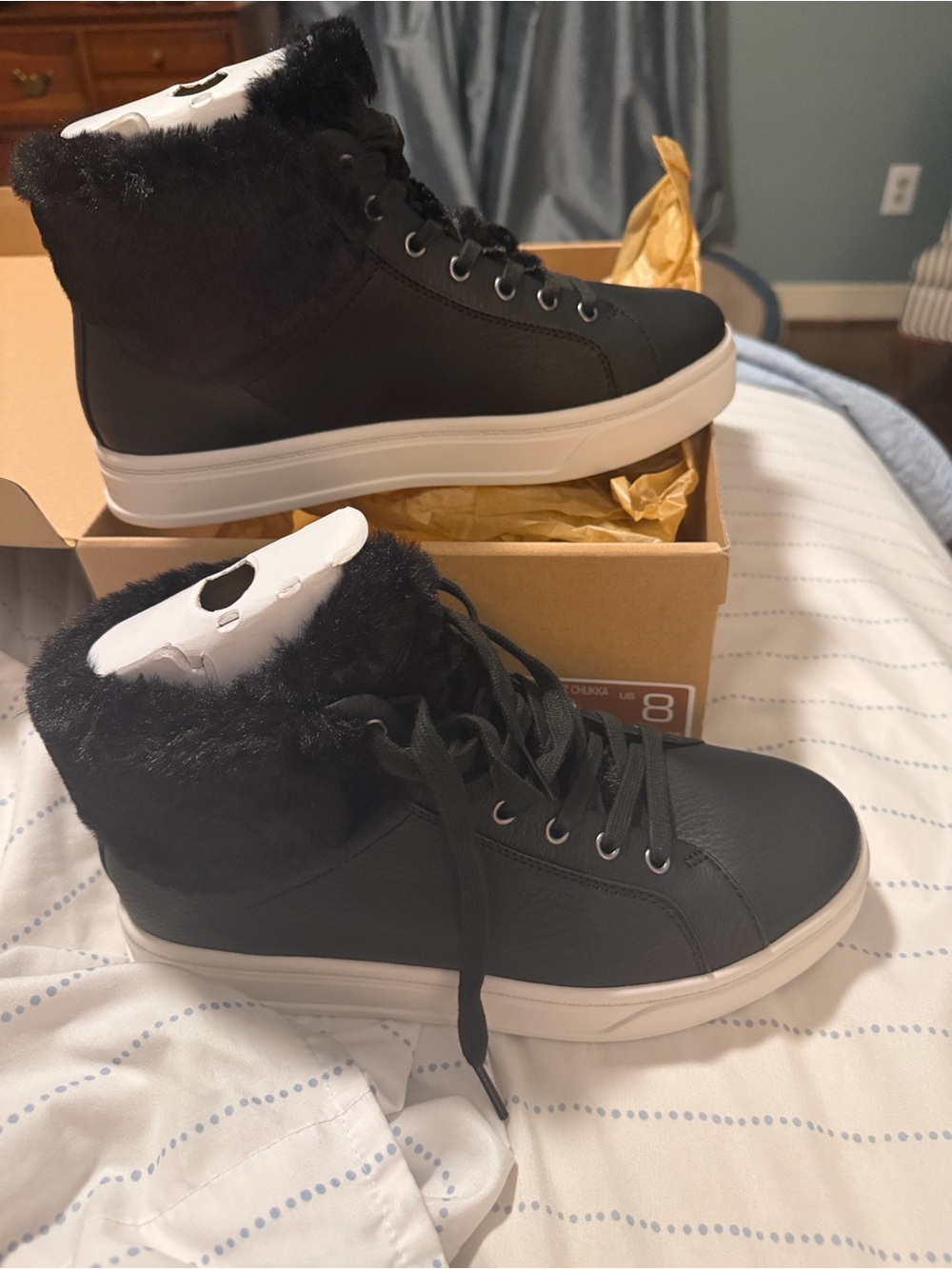 Koolaburra Black Faux Fur High-Top Sneakers with White Sole
